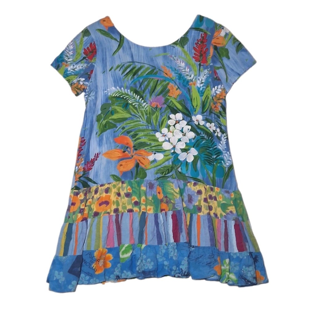 Jams World Tropic Garden Tiered Hattie Dress XXL Floral Rayon Made in Hawaii VTG - Picture 5 of 12